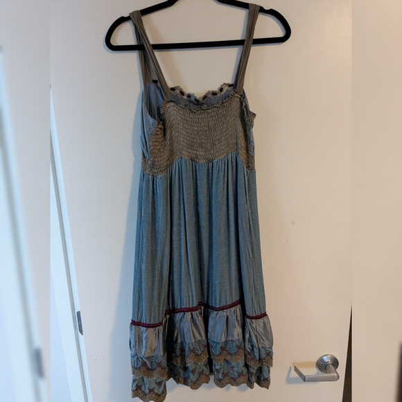 Hale Bob Blue And Brown Silk and Velvet Dress - Picture 3 of 5